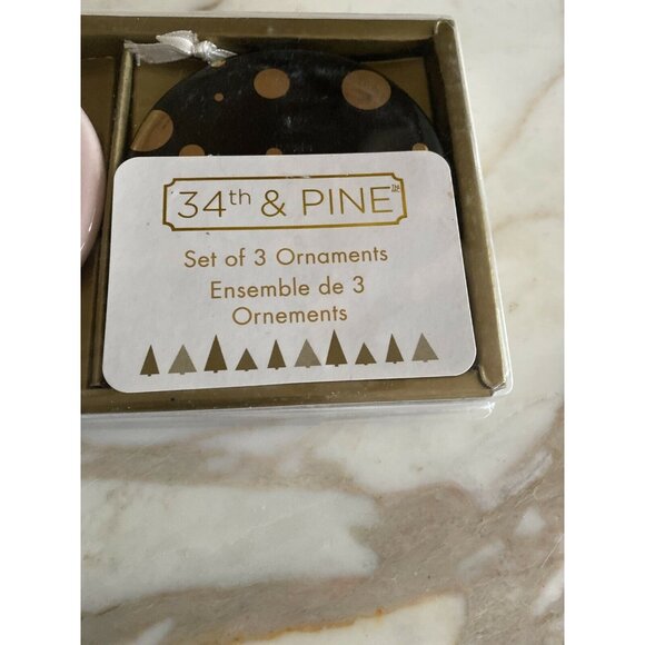 34th & Pine Set of 3 Ceramic Pink Black Christmas Ornaments - Picture 2 of 7